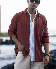 Wine Structured Knit Shirt With Pockets