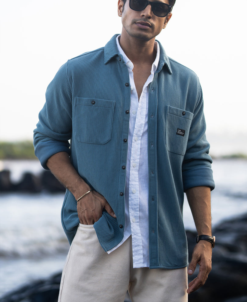 Grey Sky Knit Shirt With Pockets.