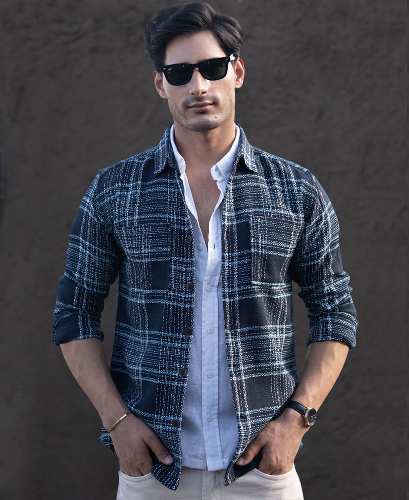 Dark Navy Structured Checks Shirt.