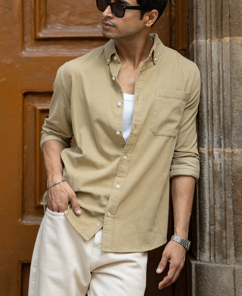 Beige Corduroy Buttondown Shirt