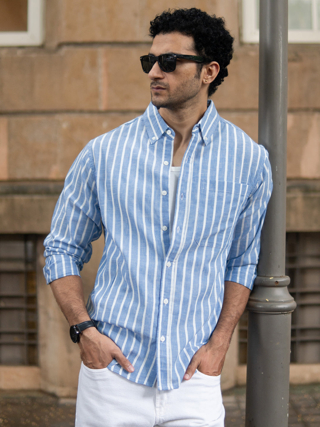 Blue Slub Stripe Buttondown Shirt