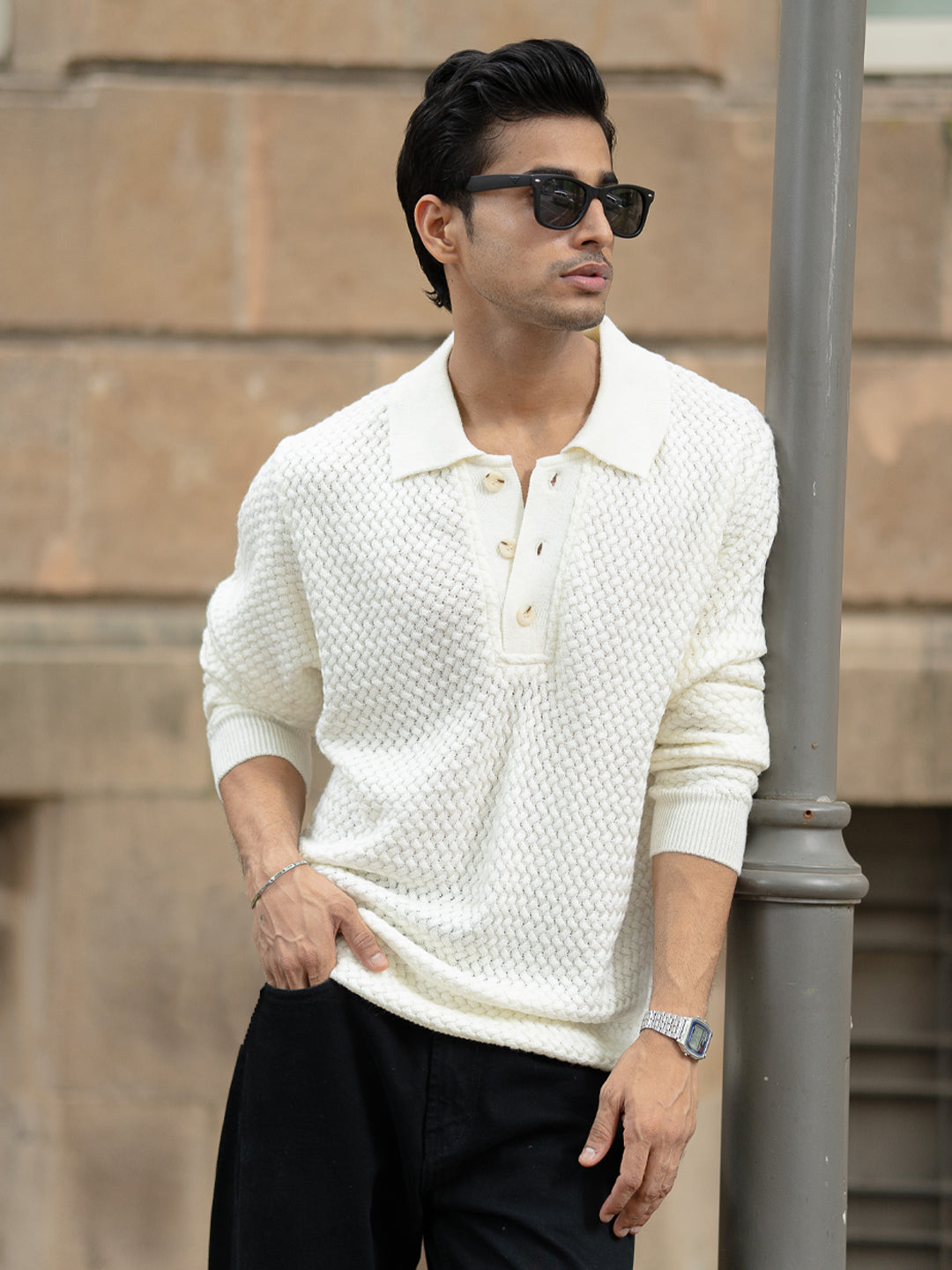 Off White Knit Polo Sweater