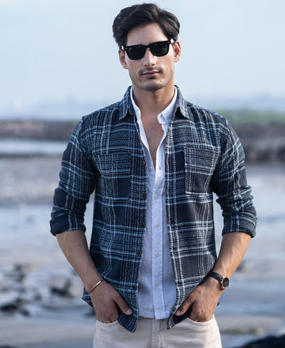 Dark Navy Structured Checks Shirt