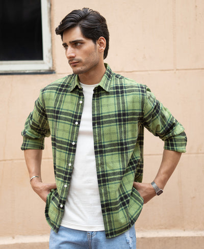 Green Brushed Checks Shirt