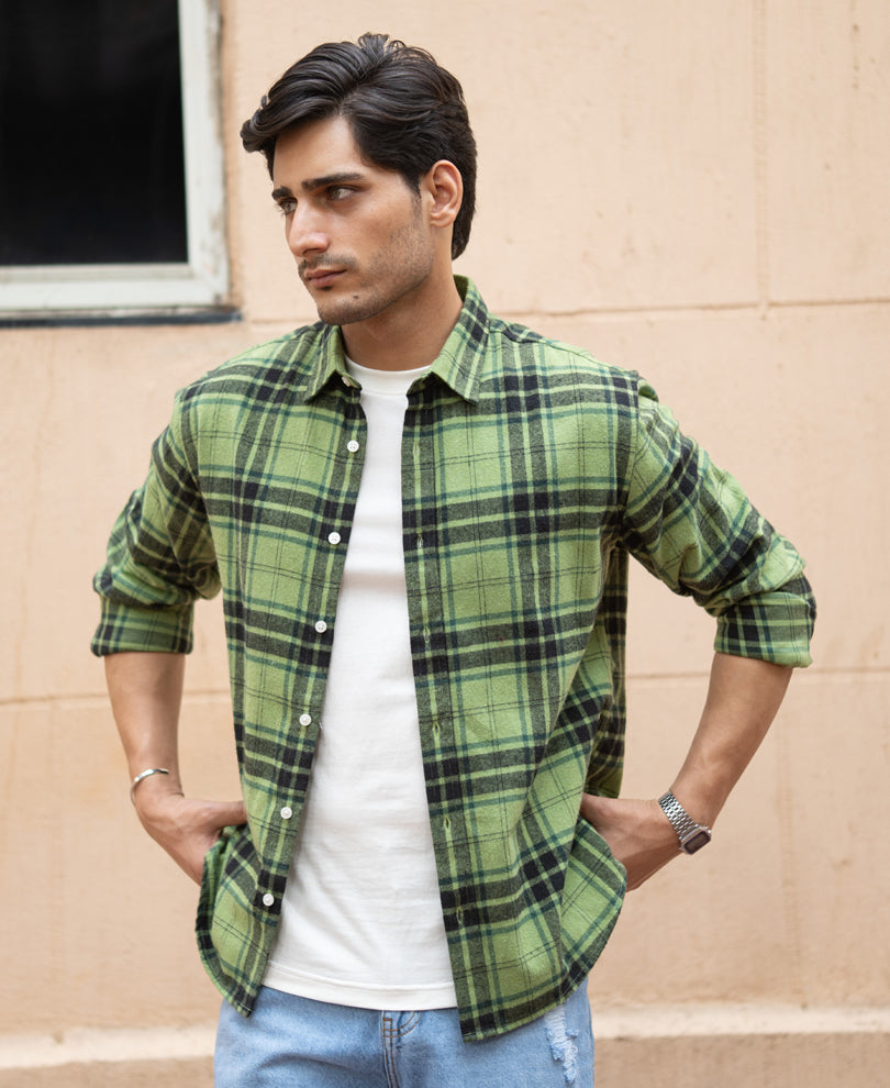 Green Brushed Checks Shirt.