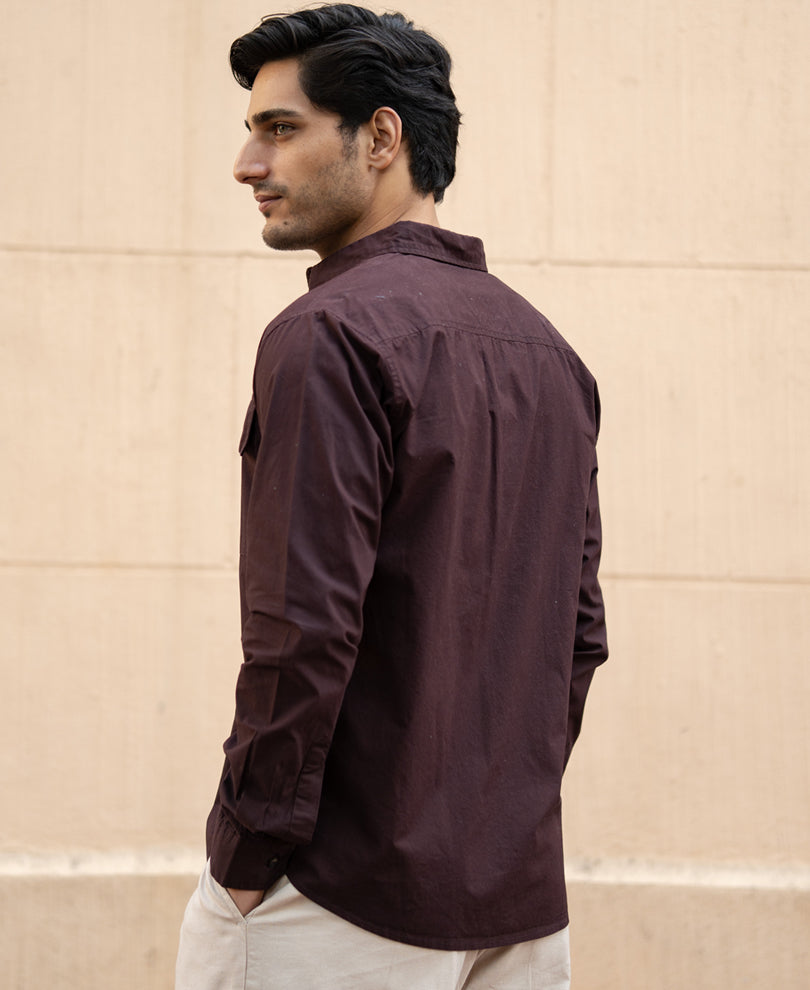 Wine Double Pocket Lightweight Shirt.