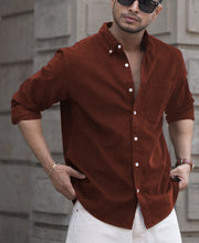 Brown Corduroy Regular Fit Full Sleeves Shirt