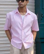 Pink Seersucker Stripe Shirt.