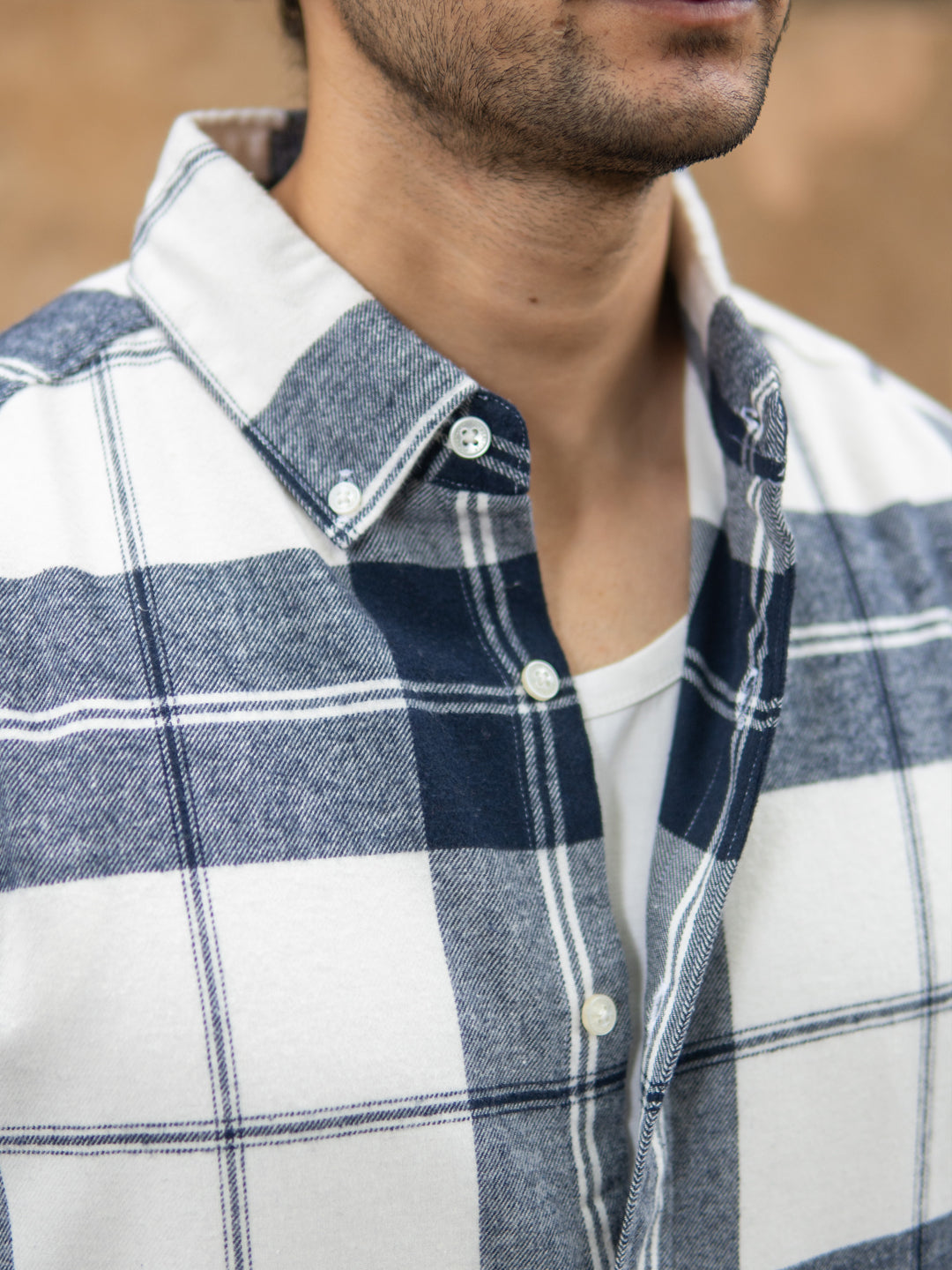 Navy And White Macro Checks Shirt