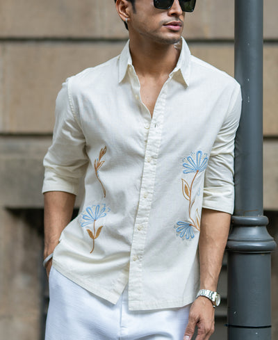 Cream Embroidered Lightweight Shirt