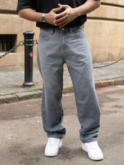Mid Grey Washed Baggy Fit Jeans