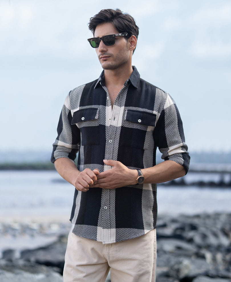 Navy Structured Checked Shirt