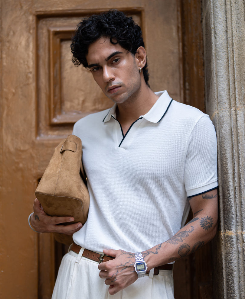 Off White Structured Knit T-Shirt