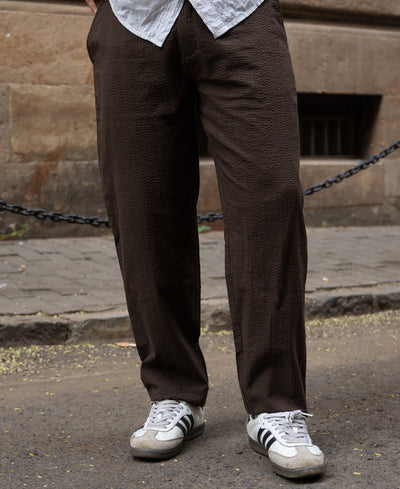 Brown Seersucker Cotton Pant