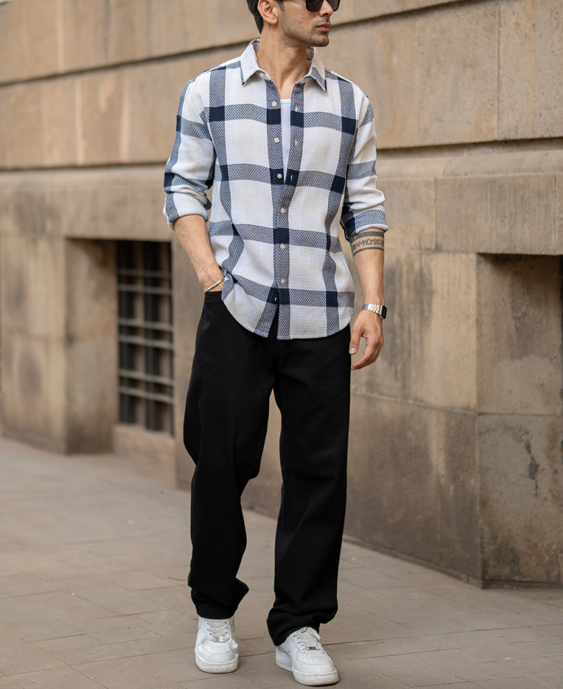 Navy Structure Checked Shirt.