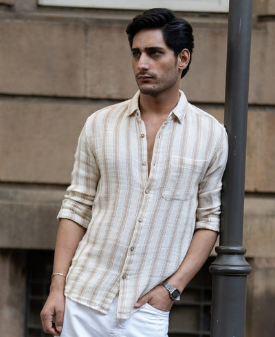 Cream & Beige Structured Stripe Shirt