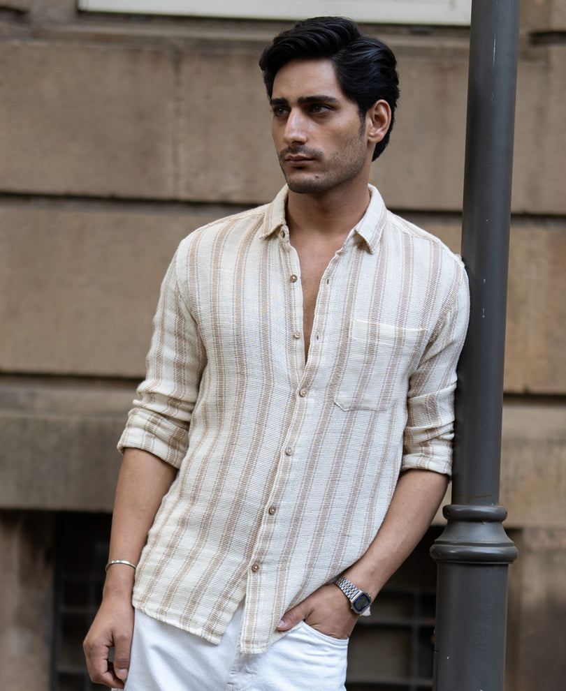 Cream & Beige Structured Stripe Shirt