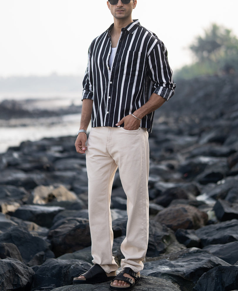 Black Lightweight Striped Shirt