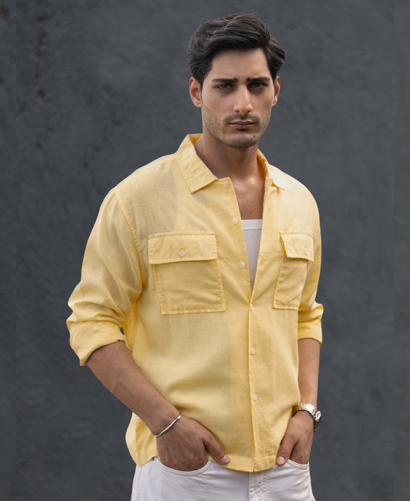 Yellow Linen Double Pocket Shirt