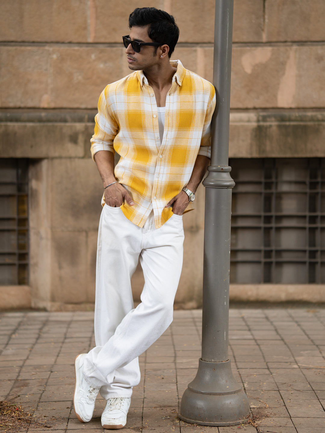 Yellow Structured Checks Buttondown Shirt
