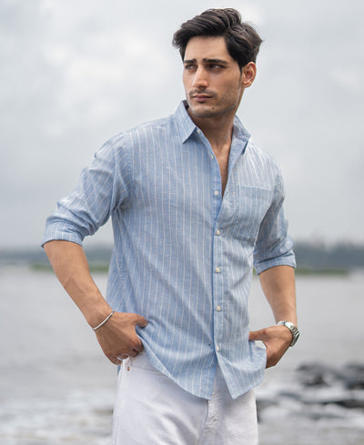 Dark Blue Cotton Stripe Shirt