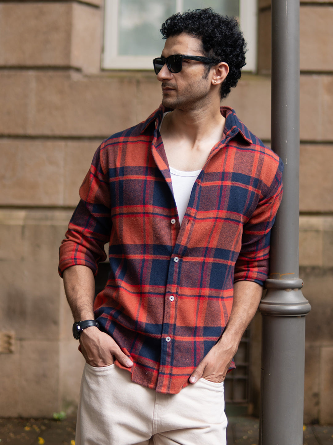 Rust And Navy Checks Shirt