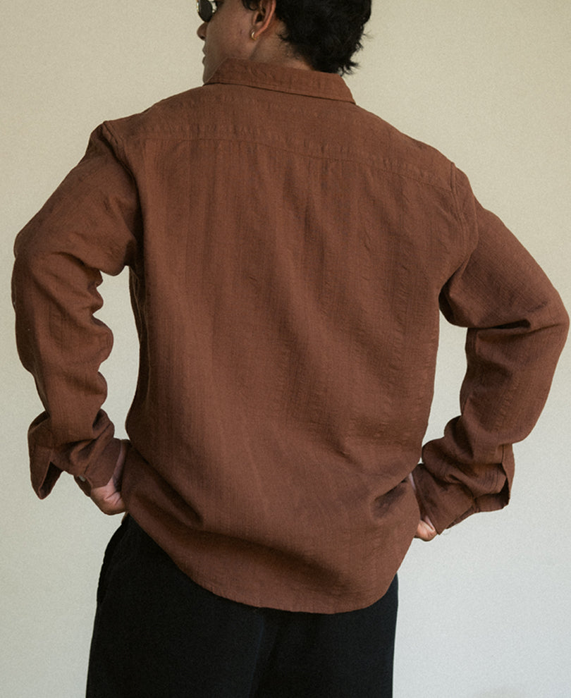 Brown Plain Structure Shirt.