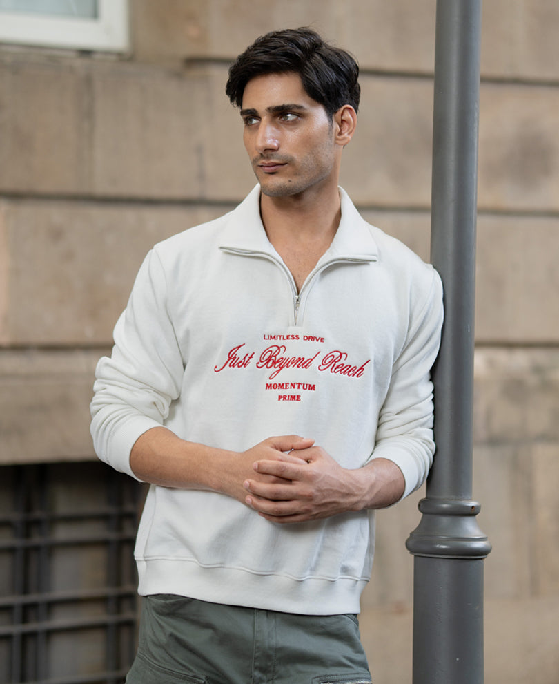 Off White Embroidered Fleece Sweatshirt