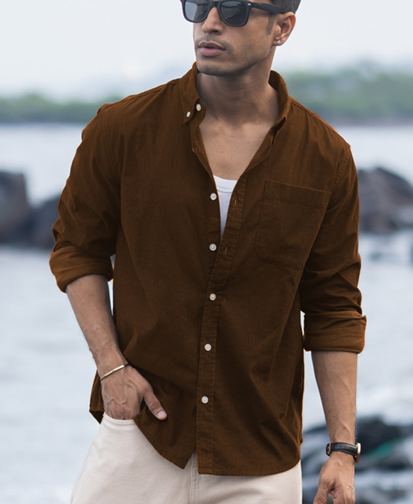 Tan Brown Corduroy Buttondown Shirt