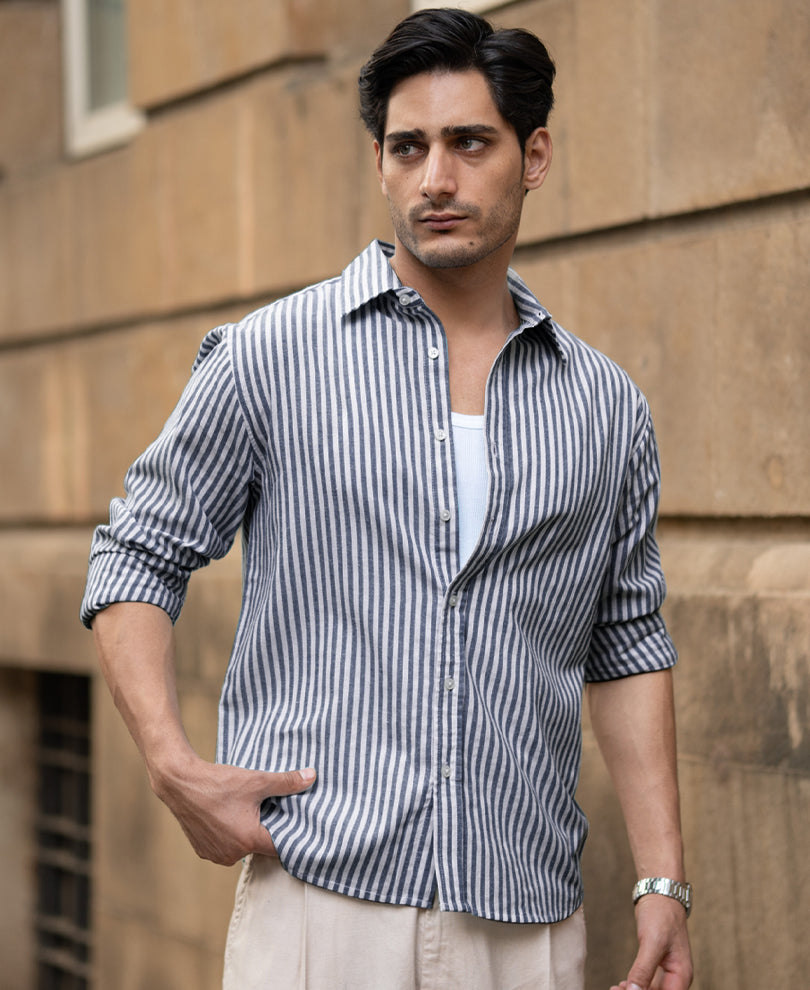 Dark Blue Lightweight Striped Shirt.