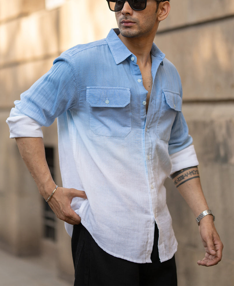 Blue Double Pocket Ombre Shirt