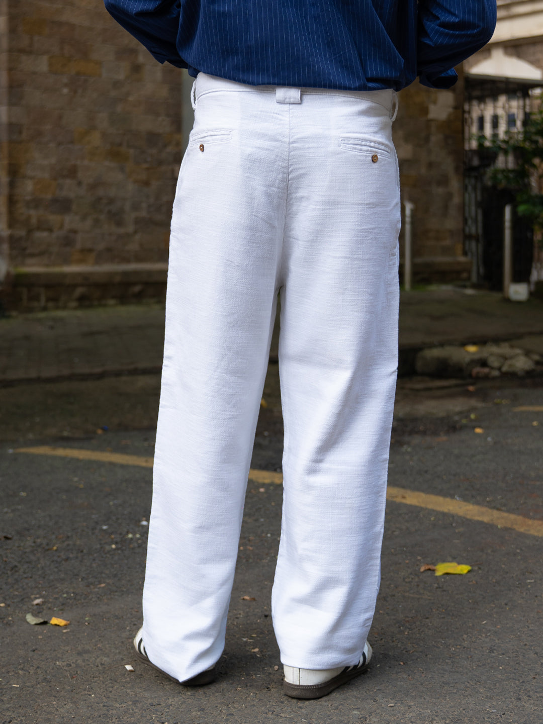 White Baggy Fit Cotton Trousers
