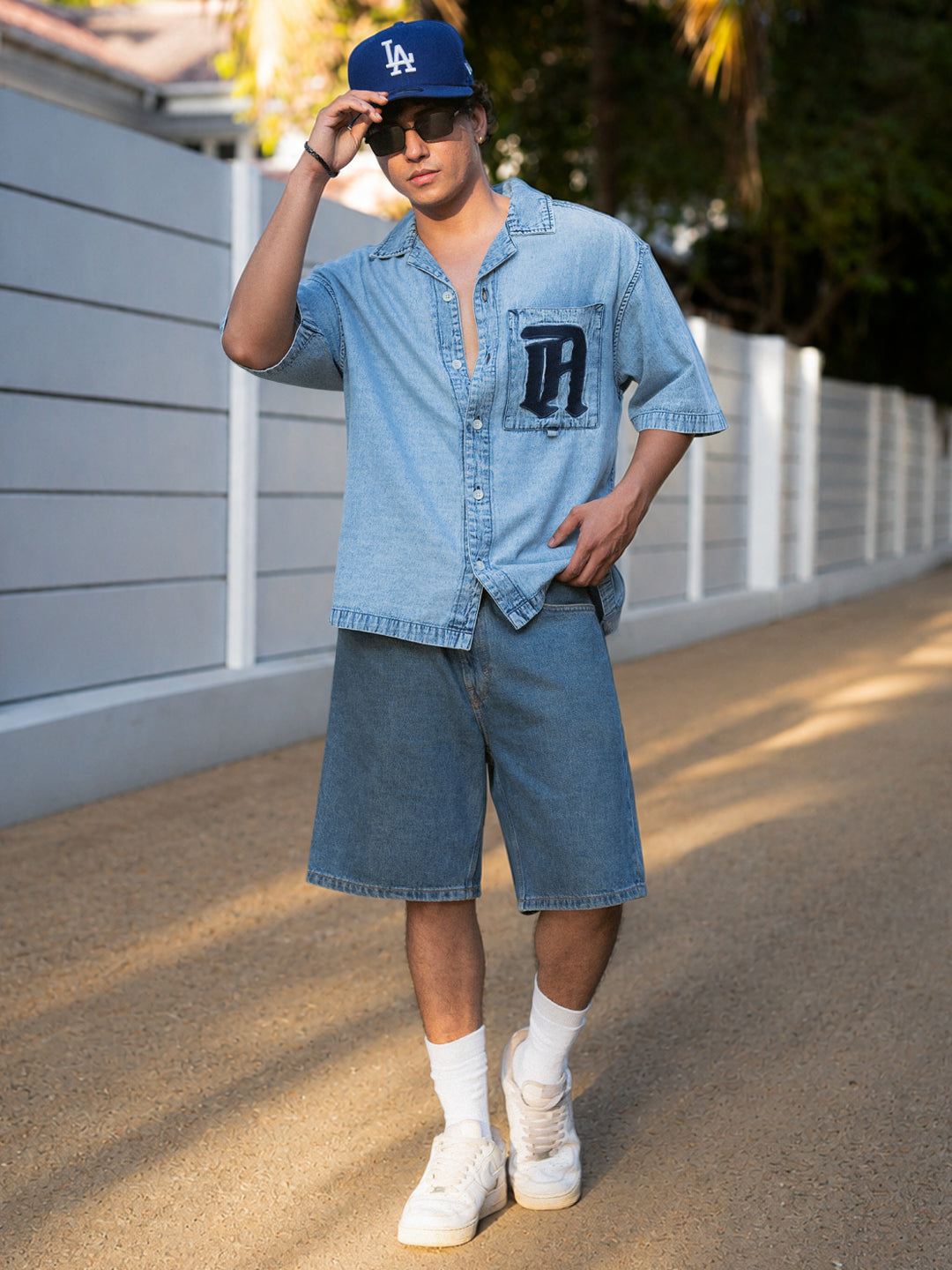 Blue Embroidered Denim Shirt 100% Cotton