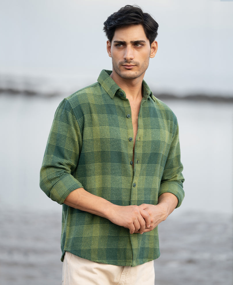 Green Structured Check Shirt.