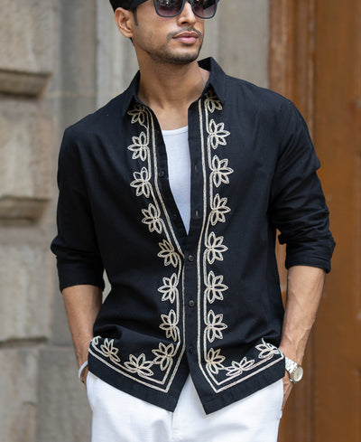 Black Lotus Embroidery Shirt