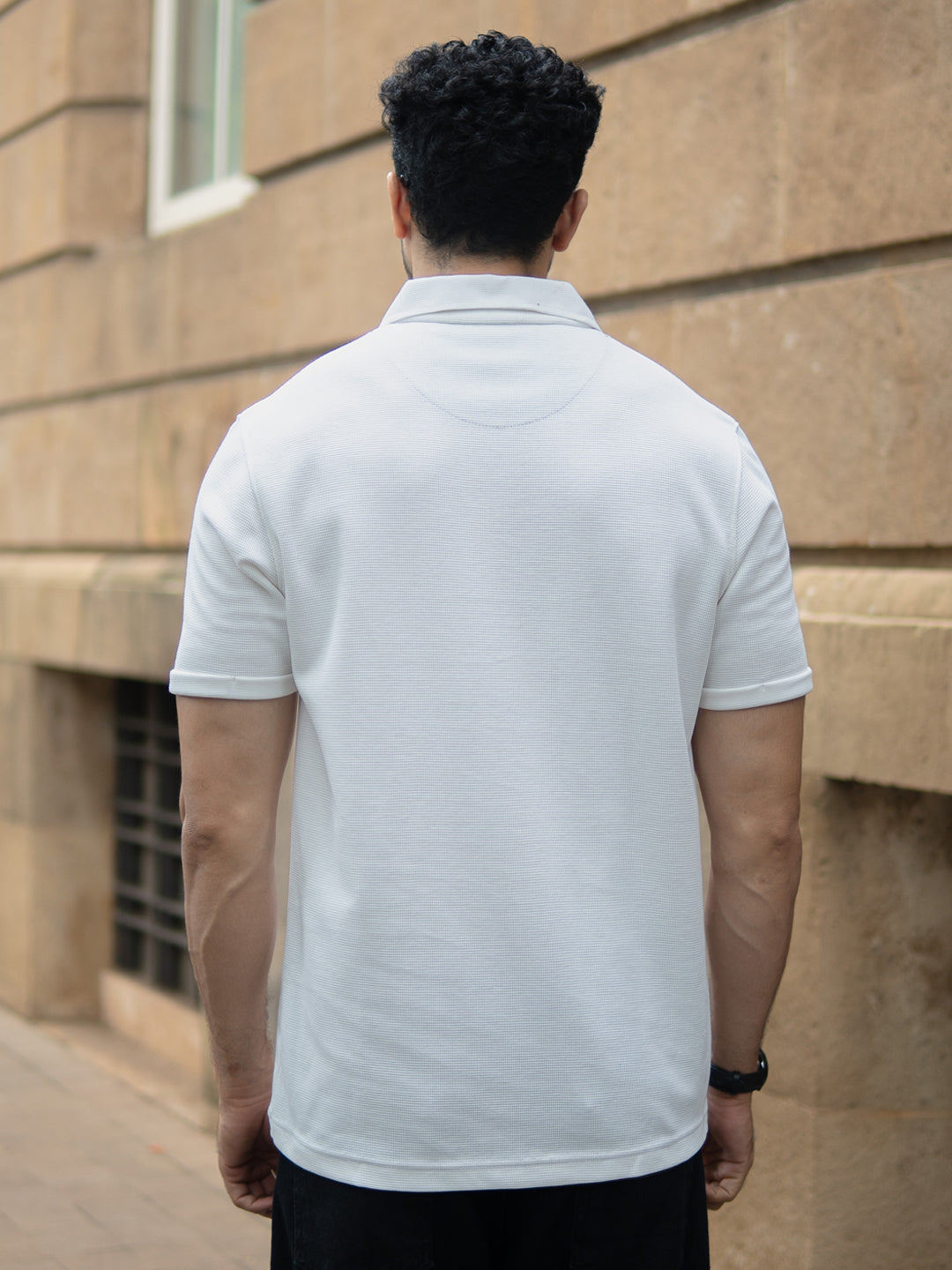 White Knit Zipper Polo T-Shirt