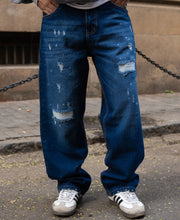 Dark Blue Distressed Baggy Fit Jeans