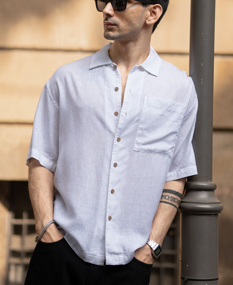 White Boxy Fit Linen Blend Shirt.
