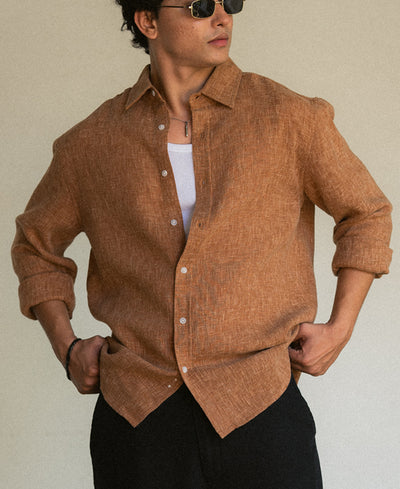 Brick Structured Linen Blend Shirt