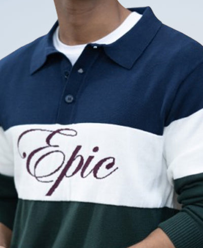 Navy And Green Panelled Polo T-Shirt