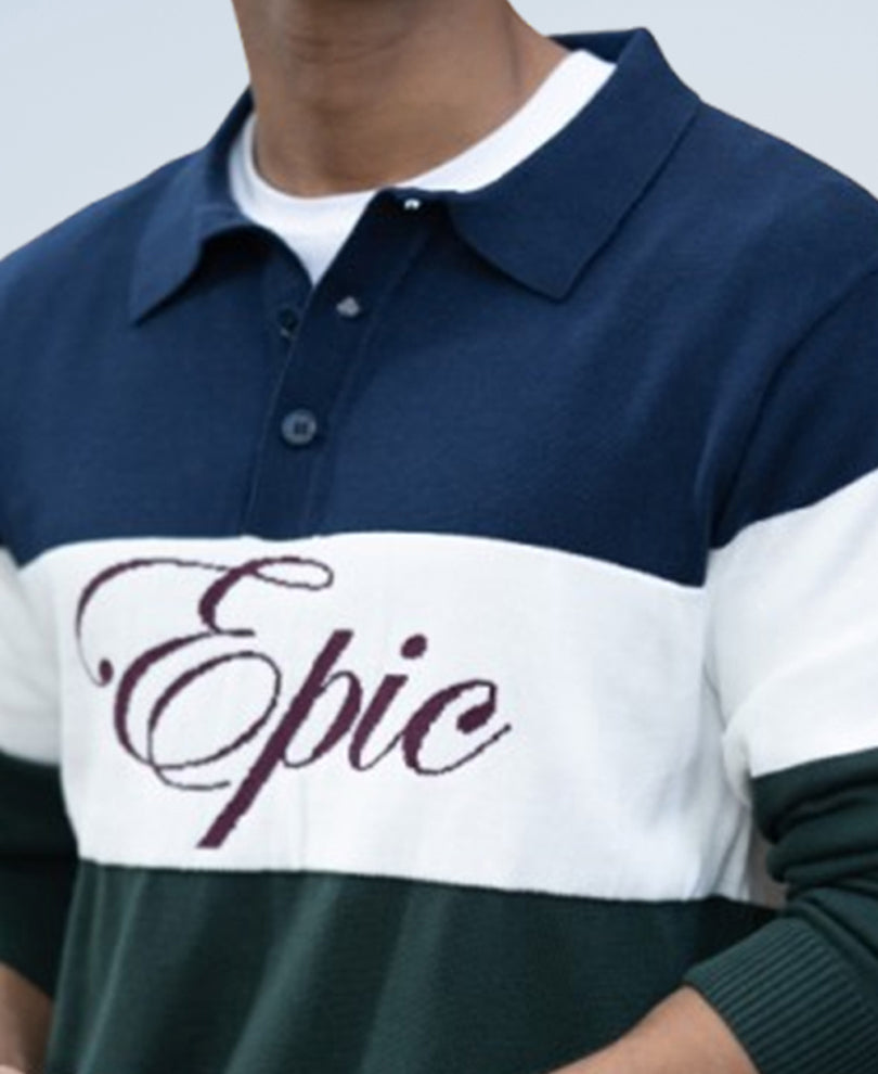 Navy And Green Panelled Polo T-Shirt