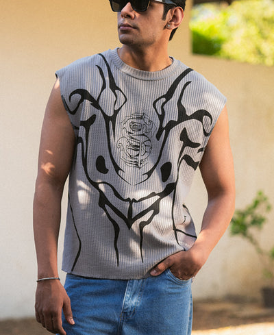 Grey Graphic Print Vest.