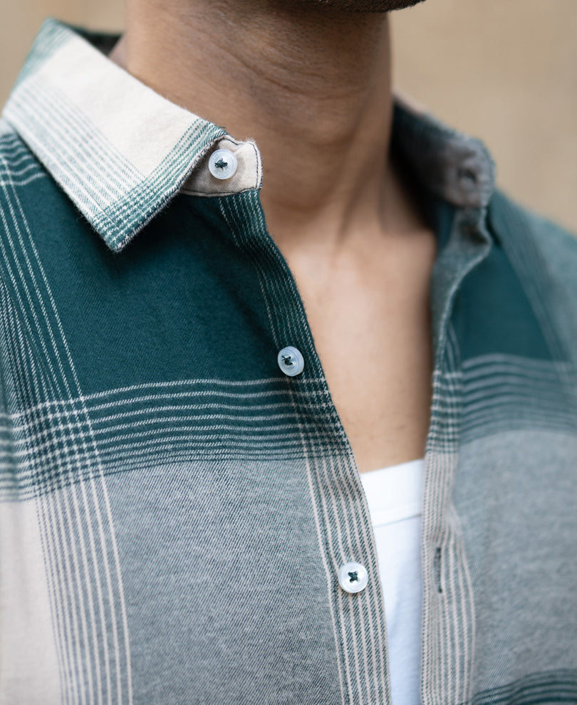 Green Lightweight Flannel Check Shirt