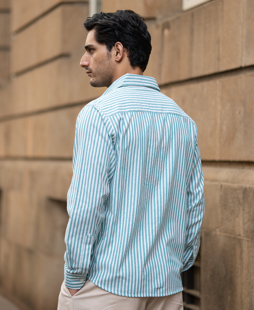 Teal Green Cotton Stripe Shirt