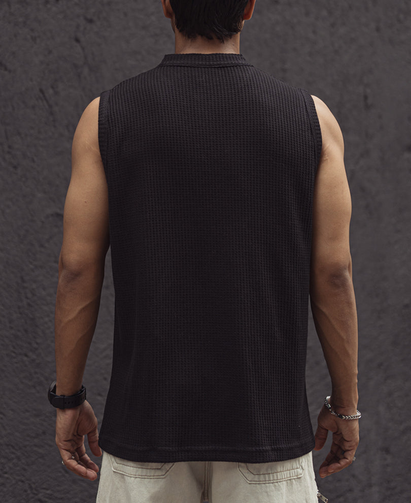 Black Structured Sleeveless Vests