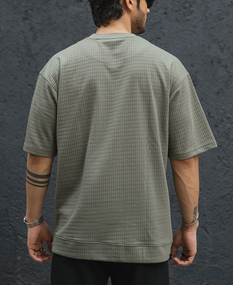 Green Structured Oversized Half Sleeves T Shirt
