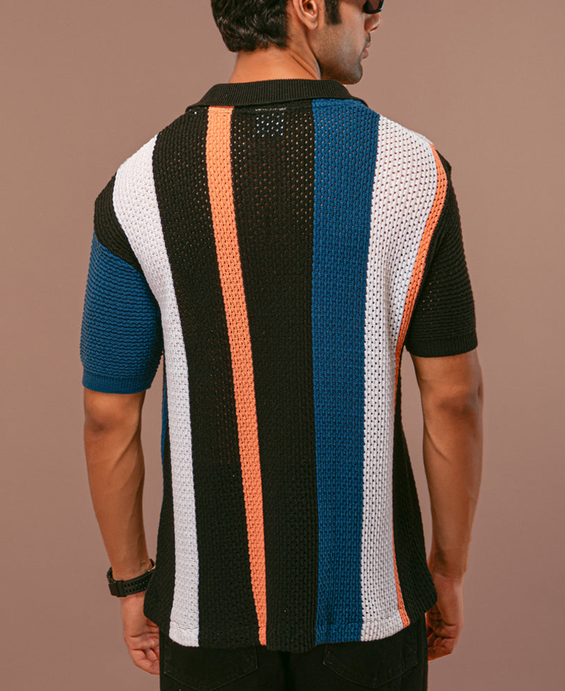 Multicolor Crochet Striped T Shirt