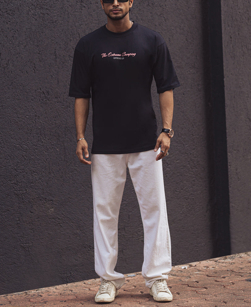 Black Oversized Back Printed Half Sleeves T Shirt