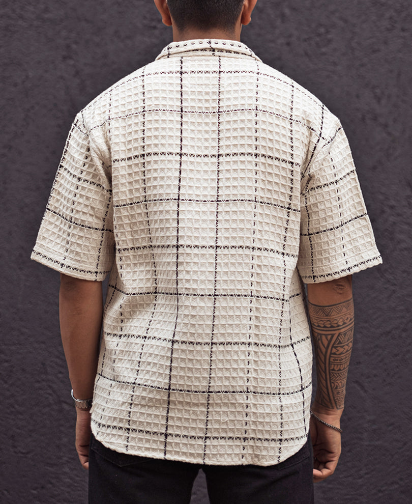 Off White and Black Structured Checks Oversized Shirt