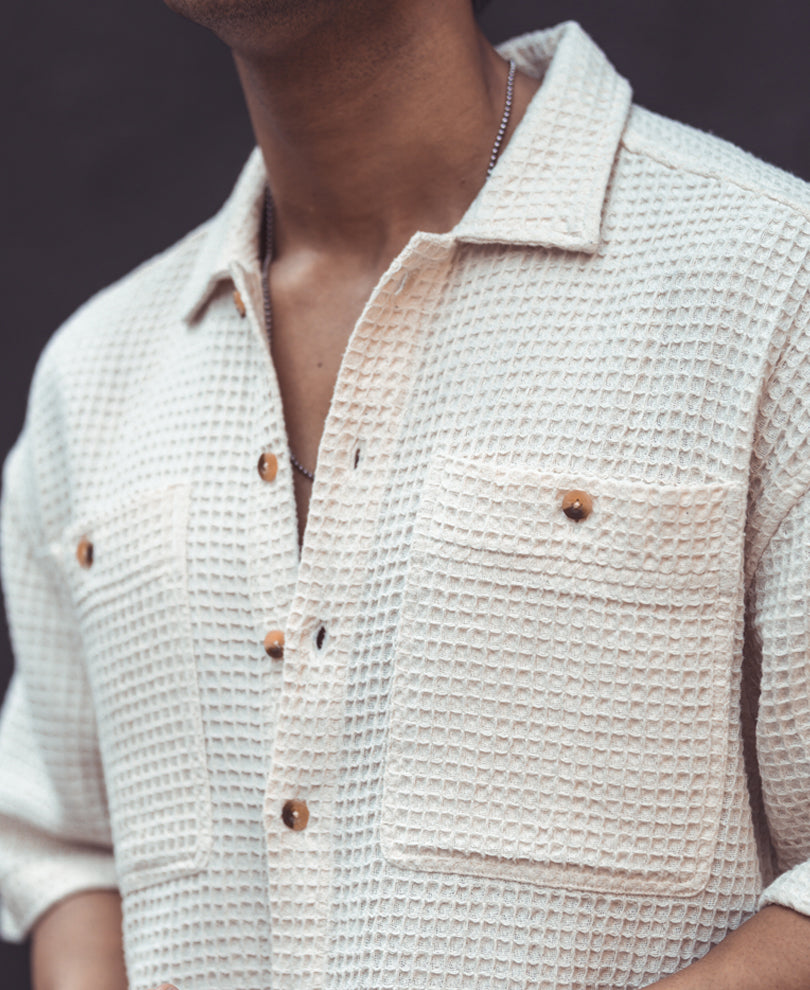 Off White Structured Oversized Half Sleeves Shirt